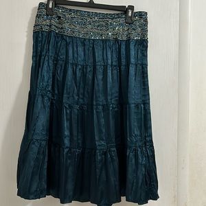Wet Seal Teal Crinkled MultiTiered Skirt with Sequins and decorative stitching